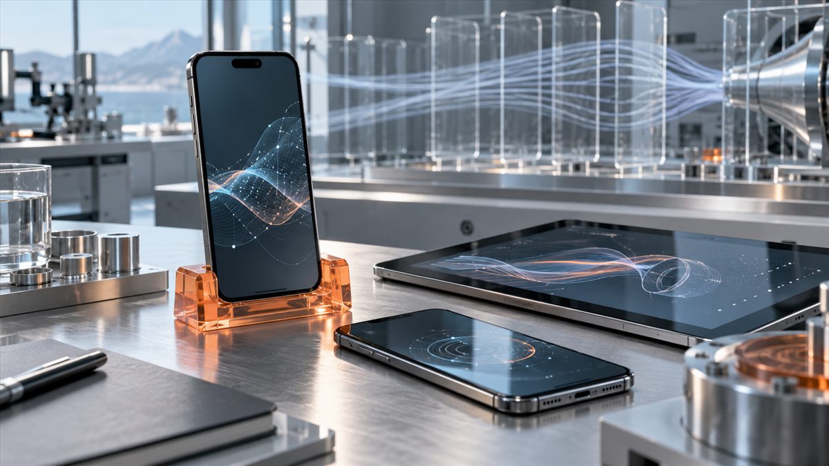 Android手机与透明珊瑚橙设备底座